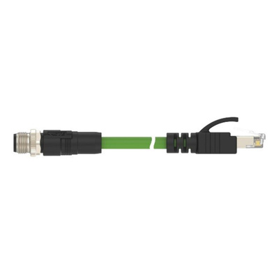 TE Connectivity Cat5e Straight Male M12 to Male RJ45 Ethernet Cable, Green PVC Sheath, 2m