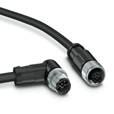 Phoenix Contact Cat5 Straight Male M12 to Straight Male M12 Ethernet Cable, Tinned Copper Braid, Black, 2m