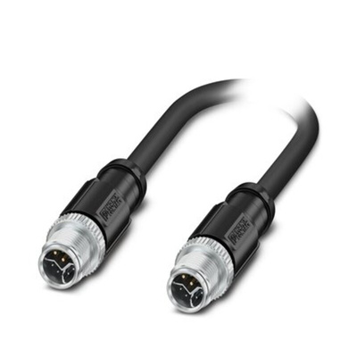 Phoenix Contact Cat5 Straight Male M12 to Straight Male M12 Ethernet Cable, Tinned Copper Braid, Black, 2m