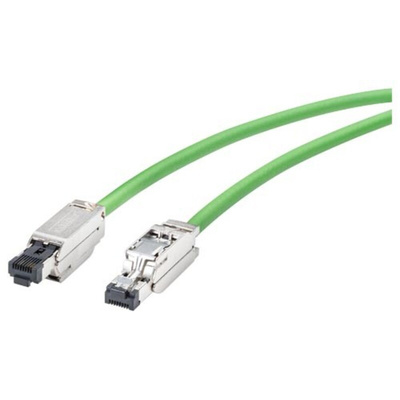 Siemens Cat6a Male RJ45 to RJ45 Ethernet Cable, Aluminium foil with a braided tin-plated copper wire screen, Green, 5m