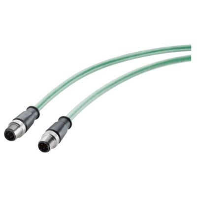Siemens Cat5e Male M12 to M12 Ethernet Cable, Aluminium Foil, Tinned Copper Braid, Green, 3m