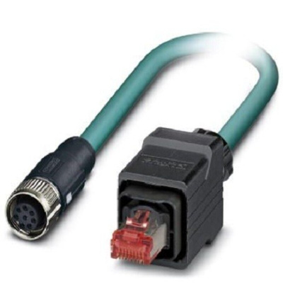 Phoenix Contact Cat5 Straight Female M12 to Straight Male RJ45 Ethernet Cable, Shielded, Blue, 2m