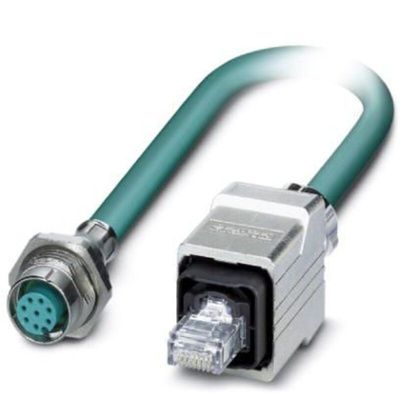 Phoenix Contact Cat5 Straight Female M12 to Straight RJ45 Ethernet Cable, Shielded, Blue, 2m