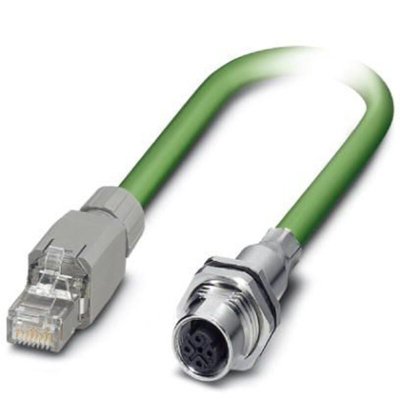 Phoenix Contact Cat5e Straight Female M12 to Straight Male RJ45 Ethernet Cable, Shielded, Green, 2m