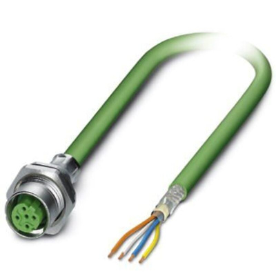 Phoenix Contact Cat5 Straight Female M12 to Unterminated Ethernet Cable, Shielded, Green, 2m