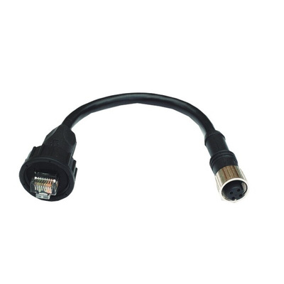 MOXA Cat5e Straight Male M12 to Straight Male RJ45 Ethernet Cable, Unshielded Twisted Pair (UTP), Black, 100mm