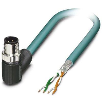 Phoenix Contact Cat5 Right Angle Male M12 to Unterminated Ethernet Cable, Blue PUR Sheath, 10m