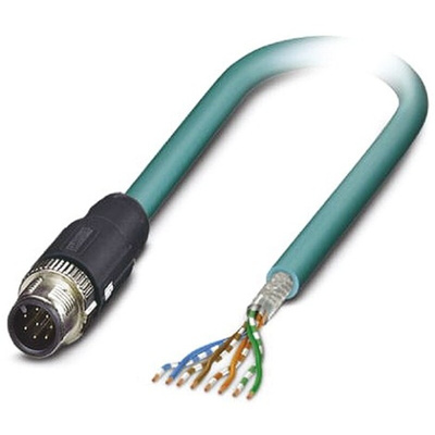 Phoenix Contact Cat5 Straight Male M12 to Unterminated Ethernet Cable, Blue PUR Sheath, 10m