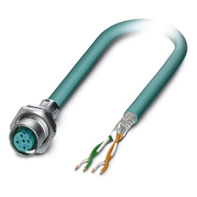 Phoenix Contact Cat5 Straight Female M12 to Unterminated Ethernet Cable, Blue PUR Sheath, 2m