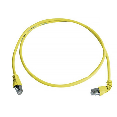 Telegartner Cat6a Right Angle Male RJ45 to Male RJ45 Ethernet Cable, S/FTP, Yellow LSZH Sheath, 2m