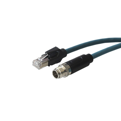 Bulgin Cat6a Straight Male M12 to Straight Male RJ45 Ethernet Cable, Blue PUR Sheath, 5m