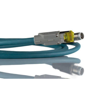 Phoenix Contact Cat6a Straight Male M12 to Straight Male RJ45 Ethernet Cable, Blue, 2m, Halogen Free