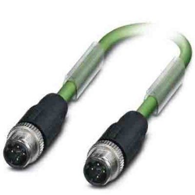 Phoenix Contact Cat5 Straight Male M12 to Straight Male M12 Ethernet Cable, Tinned Copper Braid, Green PVC Sheath,