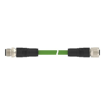 TE Connectivity Cat5e M12 to M12 Ethernet Cable, Green PUR Sheath, 1m