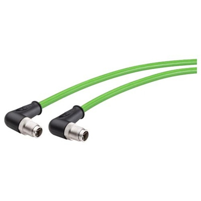 Siemens Cat6a Male M12 to M12 Ethernet Cable, Aluminium Foil, Tinned Copper Braid, Green, 1.5m