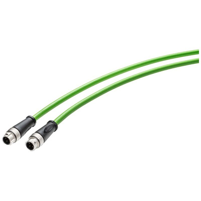 Siemens Cat5e Female M12 to M12 Ethernet Cable, Aluminium Foil, Tinned Copper Braid, Green, 5m