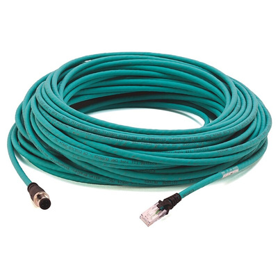 Rockwell Automation Cat5e Straight M12 to Straight RJ45 Ethernet Cable, Unshielded Twisted Pair (UTP), Green, 30m