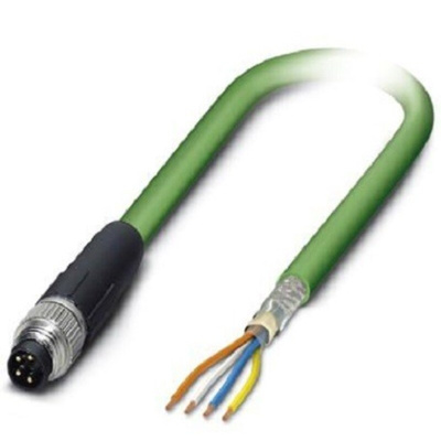 Phoenix Contact Cat5 Straight Male M8 to Unterminated Ethernet Cable, Shielded, Green, 1m