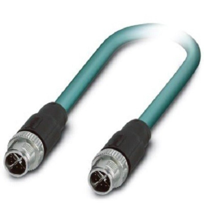 Phoenix Contact Cat6a Straight Male M12 to Straight Male M12 Ethernet Cable, Shielded, Blue, 10m