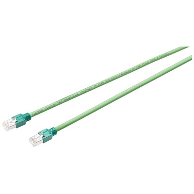 Siemens Cat5 RJ45 to RJ45 Ethernet Cable, Copper Braid, Plastic Laminated Aluminium Foil, Green PVC Sheath, 10m, Flame
