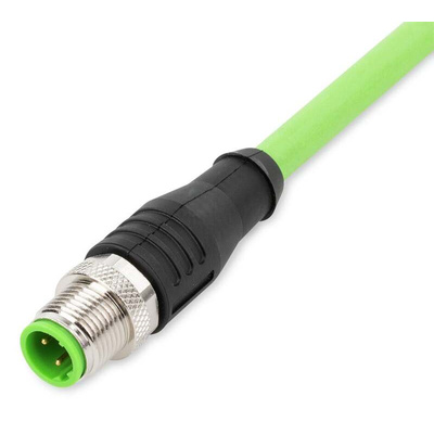 Wago Cat5e Straight Male M12 to Ethernet Cable, Aluminium Foil, Tinned Copper Braid, Green Polyurethane Sheath, 20m,