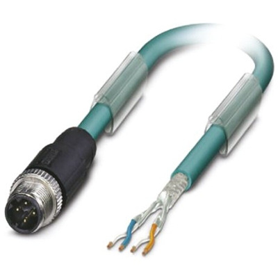 Phoenix Contact Cat5 Straight Male M12 to Unterminated Ethernet Cable, Blue PUR Sheath, 10m