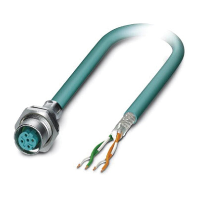 Phoenix Contact Cat5 Straight Female M12 to Unterminated Ethernet Cable, Blue PUR Sheath, 5m