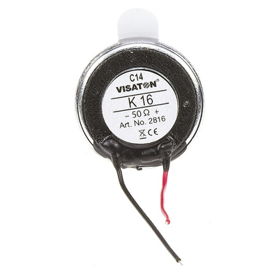 Visaton 50Ω 0.5W Miniature Speaker 16mm Dia. , 24mm Lead Length, 16 (Dia.) x 3.5mm