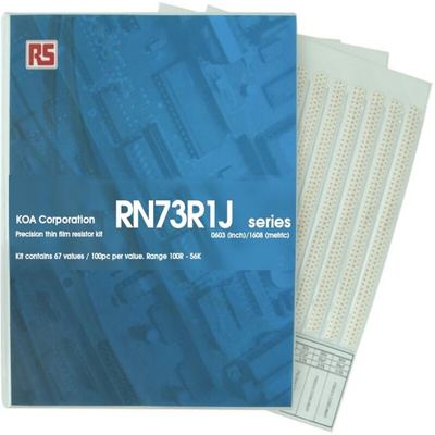 KOA, RN73R Thin Film, SMT 67 Resistor Kit, with 6700 pieces, 100 Ω → 56kΩ