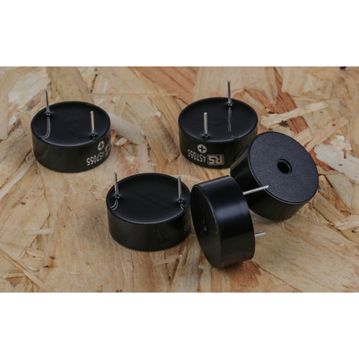 RS PRO 95dB Through Hole Continuous Internal Piezo Buzzer, 23.5 (Dia.) x 9.5mm, 3V dc Min, 30V dc Max