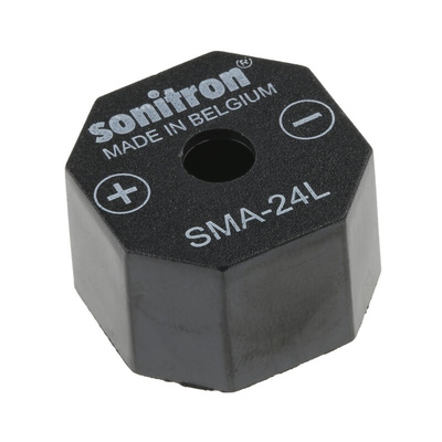 Sonitron 98dB Through Hole Continuous Internal Piezo Buzzer, 24 x 24 x 15.5mm, 1.5V dc Min, 15V dc Max