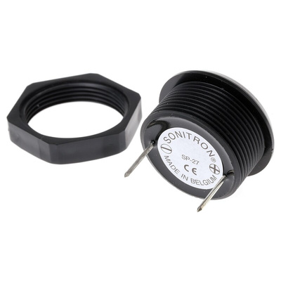 Sonitron 94dB Panel Mount Continuous Internal Piezo Buzzer, 36.5 x 19mm, 3.5V dc Min, 9V dc Max