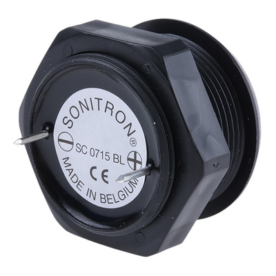 Sonitron 98dB Panel Mount Continuous Internal Piezo Buzzer, 36.5 x 26mm, 0.7V dc Min, 15V dc Max