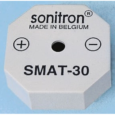 Sonitron 90dB Through Hole Continuous External Piezo Buzzer, 24 x 24 x 15.5mm, 0V ac Min, 30V ac Max
