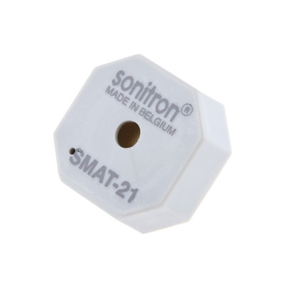Sonitron 90dB Through Hole Continuous External Piezo Buzzer, 21 x 21 x 9.5mm, 0V ac Min, 30V ac Max