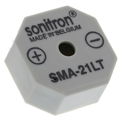 Sonitron 90dB Through Hole Continuous Internal Buzzer, 21 x 21 x 9.5mm, 1.5V dc Min, 15V dc Max
