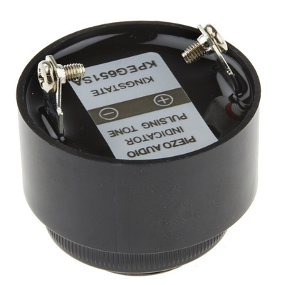 RS PRO 80dB Panel Mount Fast Pulse Internal Piezo Buzzer, 42.5 (Dia.) x 33mm, 6V dc Min, 28V dc Max
