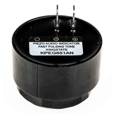 RS PRO 70dB Panel Mount Fast Pulse Internal Piezo Buzzer, 42.5 (Dia.) x 33mm, 6V ac/dc Min, 28V ac/dc Max