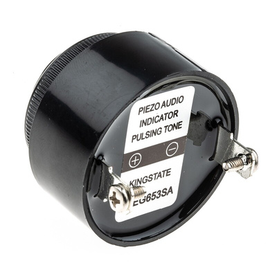 RS PRO 80dB Panel Mount Slow Pulse Internal Piezo Buzzer, 42.5 (Dia.) x 33mm, 6V dc Min, 28V dc Max