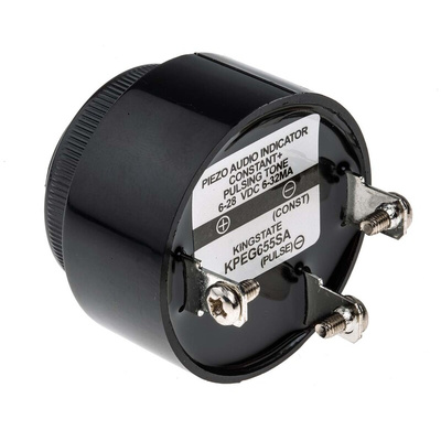 RS PRO 92dB Panel Mount Continuous, Fast Pulse Internal Buzzer, 42.5 (Dia.) x 42.5mm, 6V dc Min, 28V dc Max