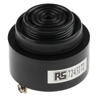 RS PRO 97dB Panel Mount Continuous Internal Piezo Buzzer, 43 (Dia.) x 20mm, 4V dc Min, 28V dc Max