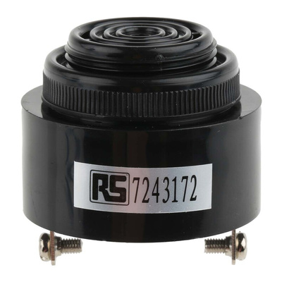 RS PRO 97dB Panel Mount Continuous Internal Piezo Buzzer, 43 (Dia.) x 20mm, 4V dc Min, 28V dc Max