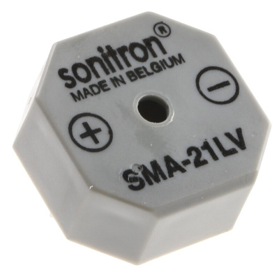 Sonitron 87dB SMD Continuous Internal Buzzer, 21 x 21 x 9.5mm, 2V dc Min, 6V dc Max