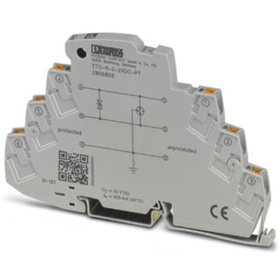 Phoenix Contact, TTC-6-2-24DC-PT Surge Protector 30 V dc Maximum Voltage Rating 10kA Maximum Surge Current Surge