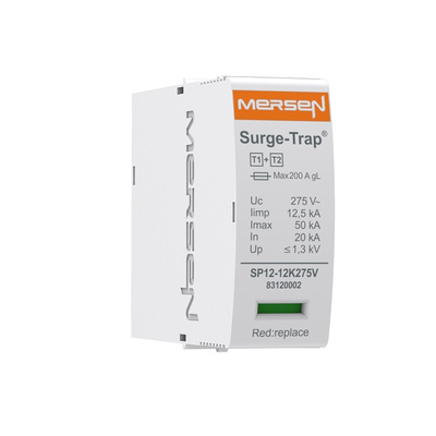 Mersen, STPT12 Surge Protection Device 275 V ac Maximum Voltage Rating 12.5kA Maximum Surge Current Type 1+2 Mersen SPD