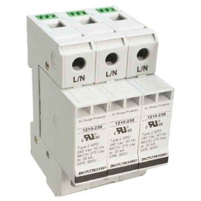 Bourns, 1210 Surge Arrester 415 V ac Maximum Voltage Rating 100kA Maximum Surge Current 3 Pole Protector