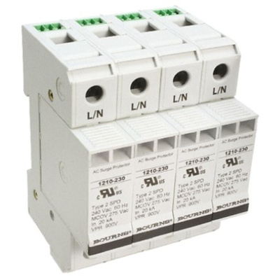 Bourns, 1210 Surge Arrester 415 V ac Maximum Voltage Rating 100kA Maximum Surge Current 4 Pole Protector