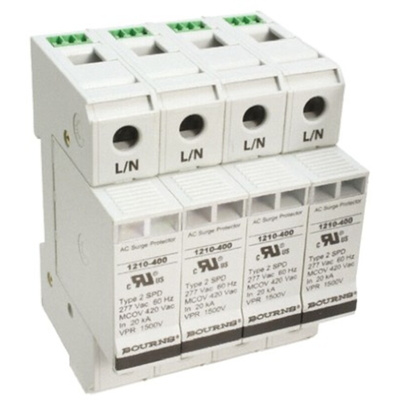 Bourns, 1210 Surge Arrester 600 V ac Maximum Voltage Rating 100kA Maximum Surge Current 4 Pole Protector
