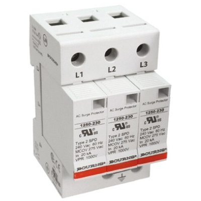 Bourns, 1250 Surge Arrester 415 V ac Maximum Voltage Rating 50kA Maximum Surge Current 3 Pole Protector