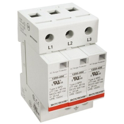 Bourns, 1250 Surge Arrester 600 V ac Maximum Voltage Rating 50kA Maximum Surge Current 3 Pole Protector